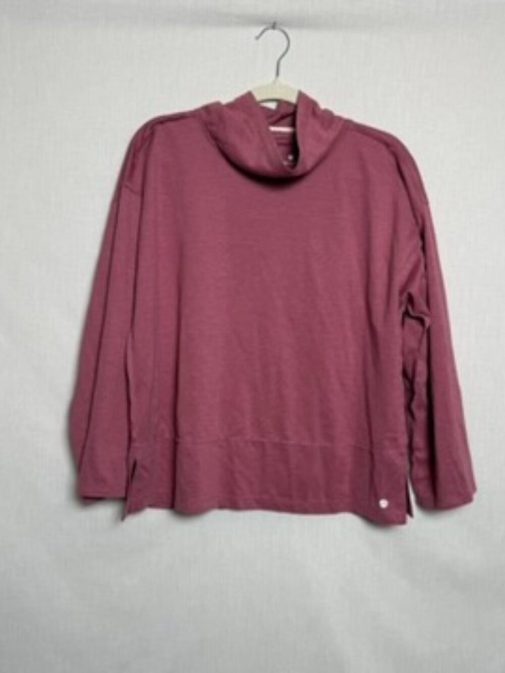 Apana Womens L Mauve Cowl Neck Long Sleeve Tunic Top Side Slit Athleisure